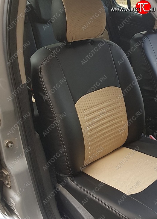 6 799 р. Чехлы для сидений (Titanium) Lord Autofashion Турин (экокожа) Ford Focus 3 седан рестайлинг (2014-2019) (Чёрный, вставка бежевая)  с доставкой в г. Белгород