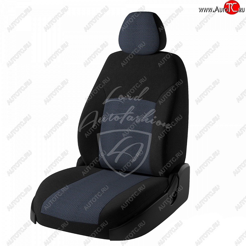 5 399 р. Чехлы для сидений (Titanium) Lord Autofashion Дублин (жаккард) Ford Focus 3 седан рестайлинг (2014-2019) (Черный, вставка Ёж Синий)  с доставкой в г. Белгород