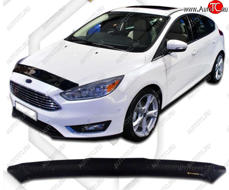 1 959 р. Дефлектор капота CA-Plastic Ford Focus 3 седан рестайлинг (2014-2019) (Classic черный, Без надписи)  с доставкой в г. Белгород