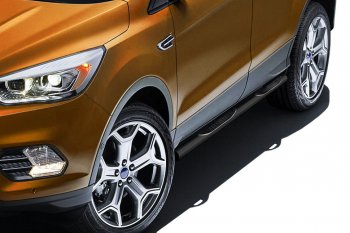 Защита порогов Slitkoff (d76, с проступями) Ford Kuga  2 (2016-2019) рестайлинг (Сталь с полимерным покрытием. Цвет: чёрный)