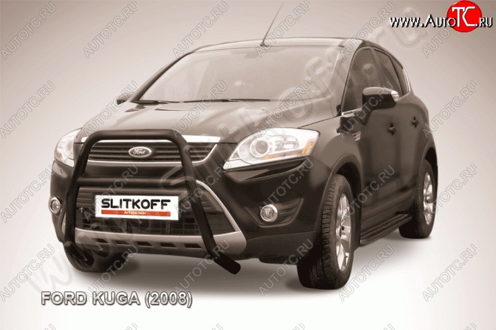 16 899 р. Кенгурятник d57 Slitkoff (высокий, с перемычкой)  Ford Kuga  1 (2008-2013) (Цвет: серебристый)  с доставкой в г. Белгород