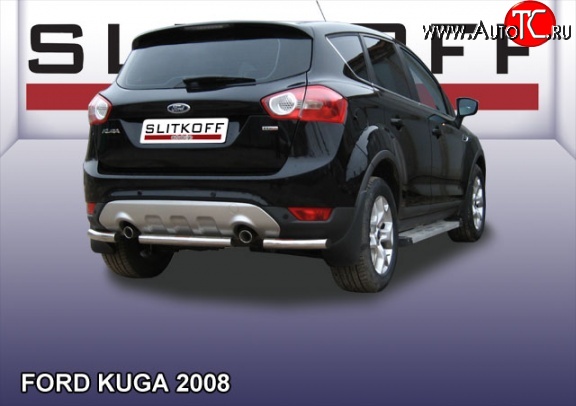 6 499 р. Защита заднего бампера из короткой трубы диаметром 57 мм Slitkoff Ford Kuga 1 (2008-2013) (Нержавейка, Полированная)  с доставкой в г. Белгород