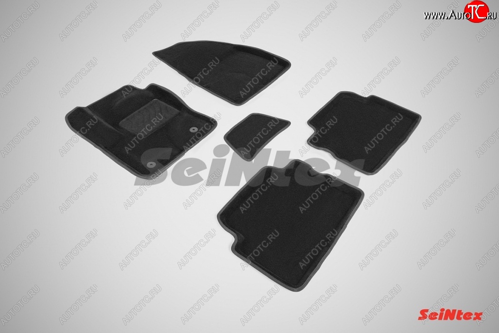 5 249 р. Износостойкие коврики в салон SeiNtex Premium 3D 4 шт. (ворсовые, черные) Ford Kuga 2 дорестайлинг (2013-2016)  с доставкой в г. Белгород