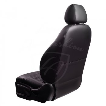 5 549 р. Чехлы для сидений Lord Autofashion Турин Ромб (комплектация Комфорт, 3 места, экокожа) ГАЗ ГАЗель Next A62,А65 автобус (2016-2025) (Черный, вставка черная, строчка черная)  с доставкой в г. Белгород. Увеличить фотографию 3