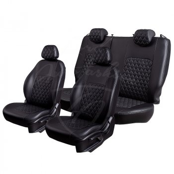 5 549 р. Чехлы для сидений Lord Autofashion Турин Ромб (комплектация Комфорт, 3 места, экокожа) ГАЗ ГАЗель Next A62,А65 автобус (2016-2025) (Черный, вставка черная, строчка черная)  с доставкой в г. Белгород. Увеличить фотографию 4