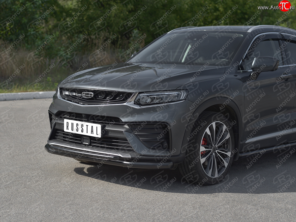 13 999 р. Защита переднего бампера (Ø57/Ø42) SLITKOFF Geely Tugella FY11,HPBA4 дорестайлинг (2019-2023) (нержавейка с полимерным покрытием, черный)  с доставкой в г. Белгород