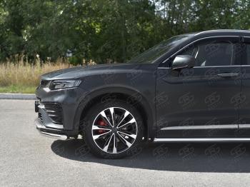 13 999 р. Защита переднего бампера (Ø57/Ø42) SLITKOFF Geely Tugella FY11,HPBA4 дорестайлинг (2019-2023) (нержавейка с полимерным покрытием, черный)  с доставкой в г. Белгород. Увеличить фотографию 3