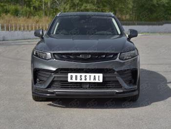 13 999 р. Защита переднего бампера (Ø57/Ø42) SLITKOFF Geely Tugella FY11,HPBA4 дорестайлинг (2019-2023) (нержавейка с полимерным покрытием, черный)  с доставкой в г. Белгород. Увеличить фотографию 4