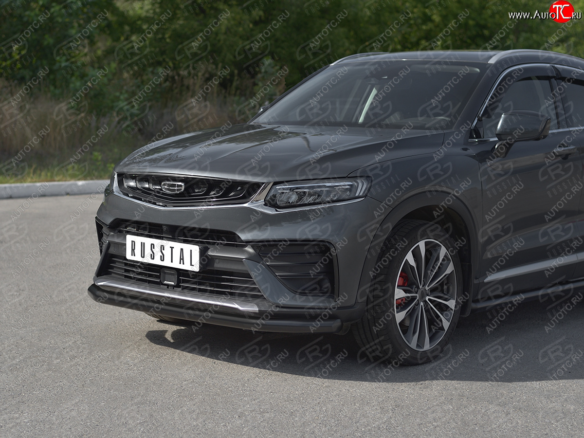 9 399 р. Защита переднего бампера (Ø57 мм) SLITKOFF Geely Tugella FY11,HPBA4 дорестайлинг (2019-2023) (нержавейка с полимерным покрытием, черный)  с доставкой в г. Белгород