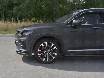 9 399 р. Защита переднего бампера (Ø57 мм) SLITKOFF Geely Tugella FY11,HPBA4 дорестайлинг (2019-2023) (нержавейка с полимерным покрытием, черный)  с доставкой в г. Белгород. Увеличить фотографию 2