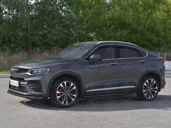 9 399 р. Защита переднего бампера (Ø57 мм) SLITKOFF Geely Tugella FY11,HPBA4 дорестайлинг (2019-2023) (нержавейка с полимерным покрытием, черный)  с доставкой в г. Белгород. Увеличить фотографию 3