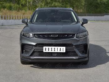9 399 р. Защита переднего бампера (Ø57 мм) SLITKOFF Geely Tugella FY11,HPBA4 дорестайлинг (2019-2023) (нержавейка с полимерным покрытием, черный)  с доставкой в г. Белгород. Увеличить фотографию 4
