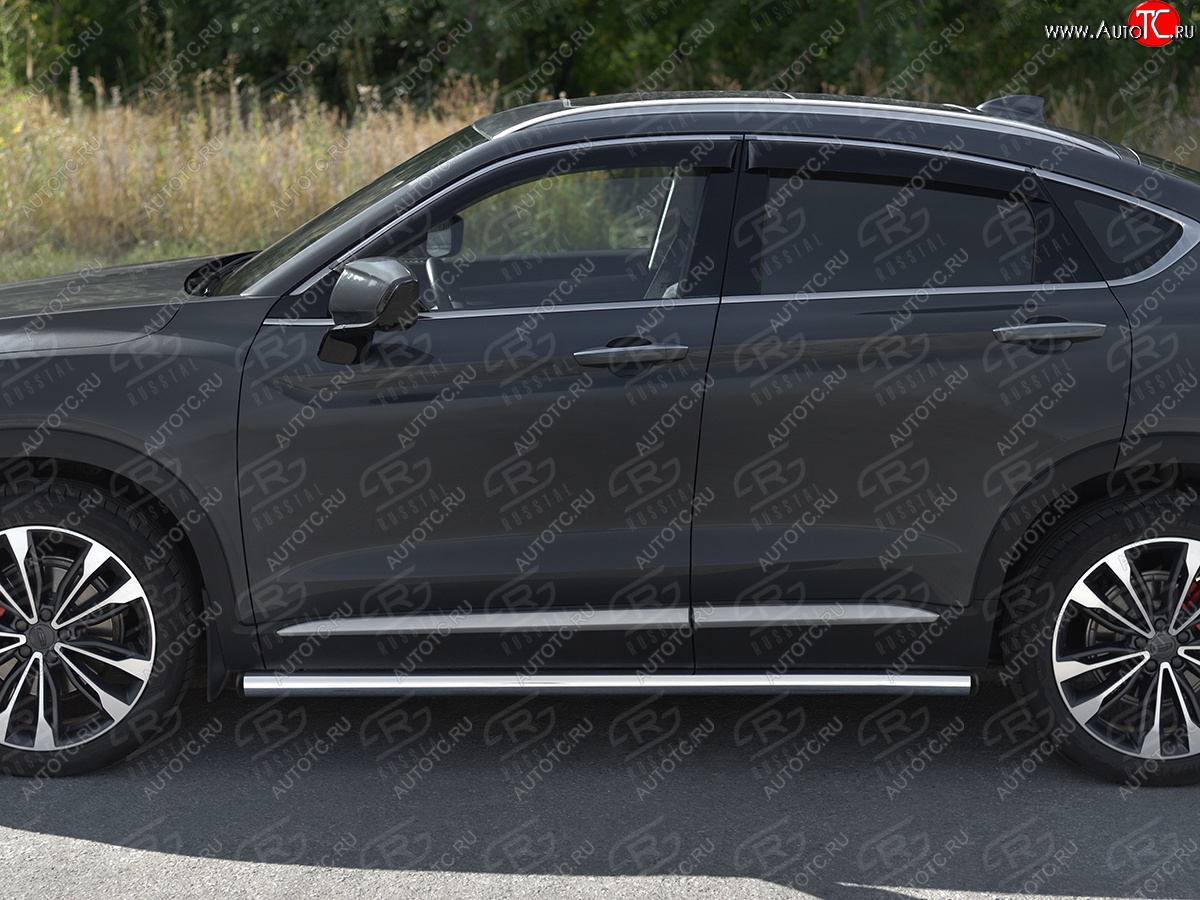 16 449 р. Защита порогов (труба, d63 мм) SLITKOFF Geely Tugella FY11,HPBA4 дорестайлинг (2019-2023) (Торцы с пластиковыми заглушками)  с доставкой в г. Белгород