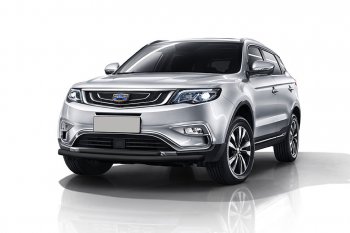Защита переднего бампера Slitkoff (двойная, d57/42 мм) Geely Atlas  NL3 (2016-2022) (Сталь с полимерным покрытием. Цвет: чёрный)