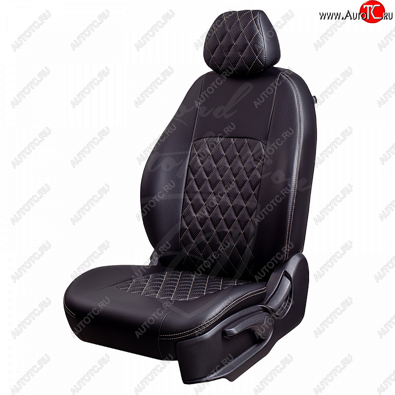 7 199 р. Чехлы для сидений Lord Autofashion Турин Ромб (экокожа, отдельные бока) Geely Emgrand EC7 седан дорестайлинг (2009-2016) (Черный, вставка черная, строчка бежевая)  с доставкой в г. Белгород