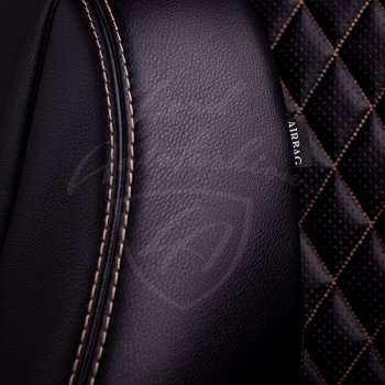 7 199 р. Чехлы для сидений Lord Autofashion Турин Ромб (экокожа, отдельные бока) Geely Emgrand EC7 седан дорестайлинг (2009-2016) (Черный, вставка черная, строчка бежевая)  с доставкой в г. Белгород. Увеличить фотографию 2