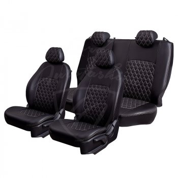 7 199 р. Чехлы для сидений Lord Autofashion Турин Ромб (экокожа, отдельные бока) Geely Emgrand EC7 седан дорестайлинг (2009-2016) (Черный, вставка черная, строчка бежевая)  с доставкой в г. Белгород. Увеличить фотографию 4