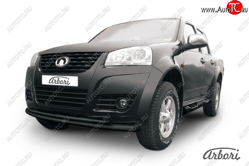 7 919 р. Защита переднего бампера Arbori (черная, 2 трубы d76 и 42 mm) Great Wall Wingle 5 (2011-2017)  с доставкой в г. Белгород