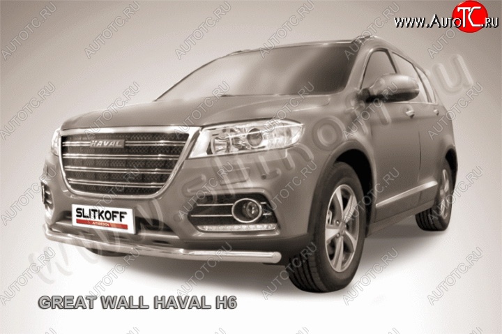 11 599 р. Одинарная защита переднего бампера диаметром 57 мм Slitkoff  Haval H6 (2013-2020) (Нержавейка, Полированная)  с доставкой в г. Белгород