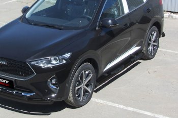 Защита порогов (Ø57 мм с проступью, с полимерным покрытием) Slitkoff Haval F7 - F7x (цвет: черный)