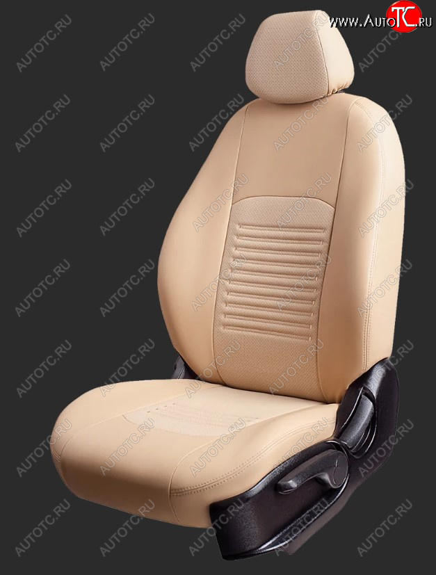 8 549 р. Чехлы для сидений Lord Autofashion Турин (экокожа, спинка и сиденье 40/60, 2 П- и 1 Г-образных подголовника) Honda CR-V RM1,RM3,RM4 рестайлинг (2014-2018) (Бежевый, вставка бежевая)  с доставкой в г. Белгород