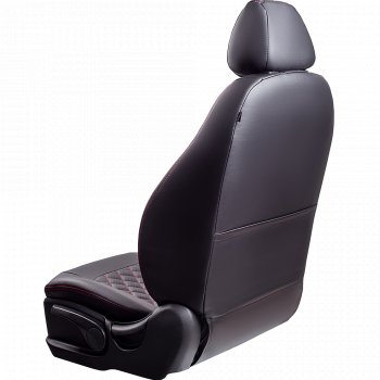 7 199 р. Чехлы для сидений Lord Autofashion Турин Ромб (экокожа, спинка и сиденье 60/40, 2 П- и 1 Г-образных подголовника) Honda CR-V RM1,RM3,RM4 рестайлинг (2014-2018) (Черный, вставка черная, строчка красная)  с доставкой в г. Белгород. Увеличить фотографию 3