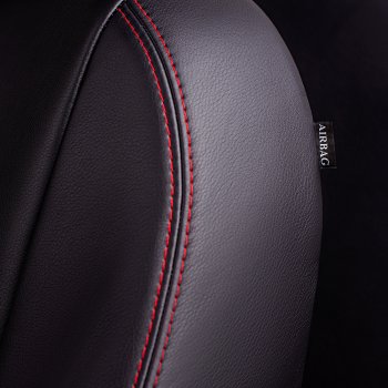 7 199 р. Чехлы для сидений Lord Autofashion Турин Ромб (экокожа, спинка и сиденье 60/40, 2 П- и 1 Г-образных подголовника) Honda CR-V RM1,RM3,RM4 рестайлинг (2014-2018) (Черный, вставка черная, строчка красная)  с доставкой в г. Белгород. Увеличить фотографию 5