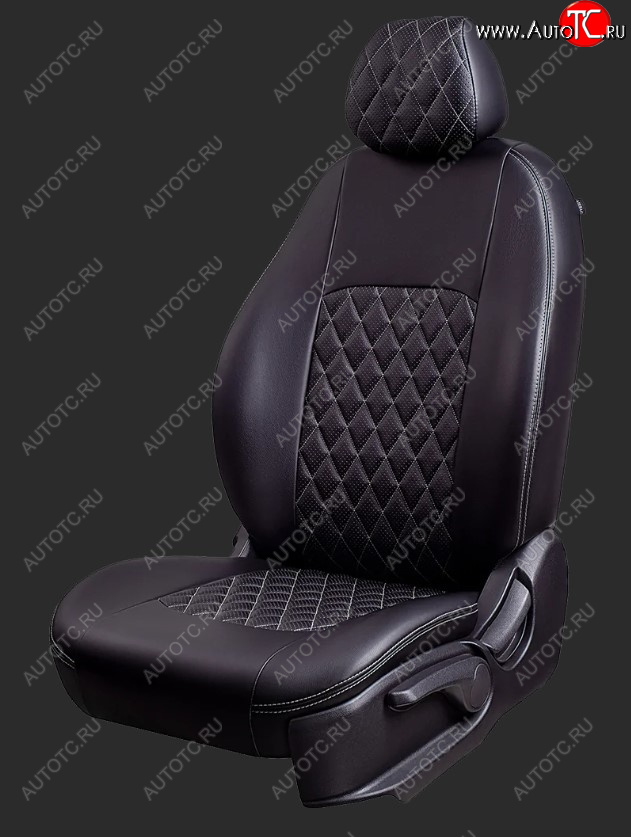 7 199 р. Чехлы для сидений Lord Autofashion Турин Ромб (экокожа, спинка и сиденье 40/60, 2 П- и 1 Г-образных подголовника) Honda CR-V RM1,RM3,RM4 рестайлинг (2014-2018) (Черный, вставка черная, строчка серая)  с доставкой в г. Белгород