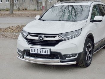16 399 р. Защита переднего бампера (2 трубыØ63 и 75х42 мм, нержавейка) Russtal Honda CR-V RW,RT дорестайлинг (2016-2020)  с доставкой в г. Белгород. Увеличить фотографию 2
