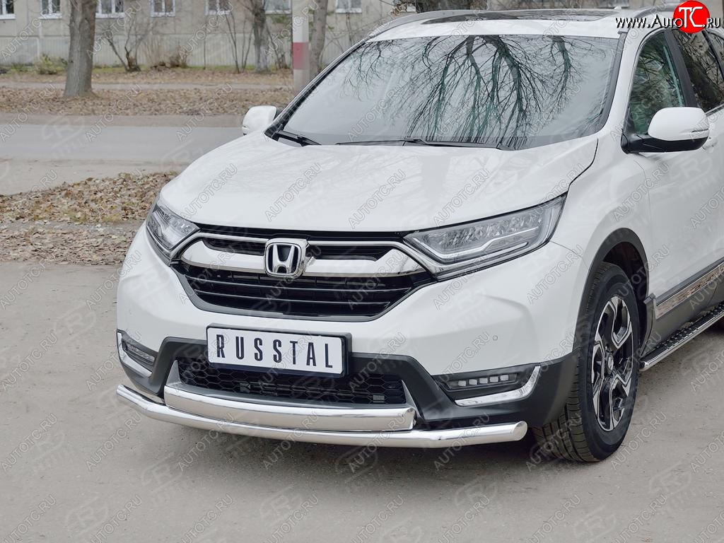 16 399 р. Защита переднего бампера (2 трубыØ63 и 75х42 мм, нержавейка) Russtal Honda CR-V RW,RT дорестайлинг (2016-2020)  с доставкой в г. Белгород