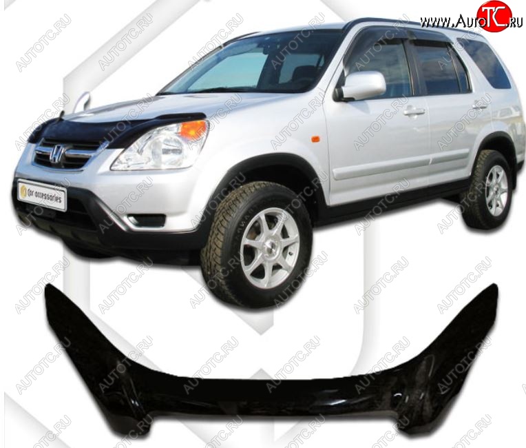 2 799 р. Дефлектор капота CA-Plastiс exclusive Honda CR-V RD4,RD5,RD6,RD7,RD9  дорестайлинг (2001-2004) (Classic черный, Без надписи)  с доставкой в г. Белгород