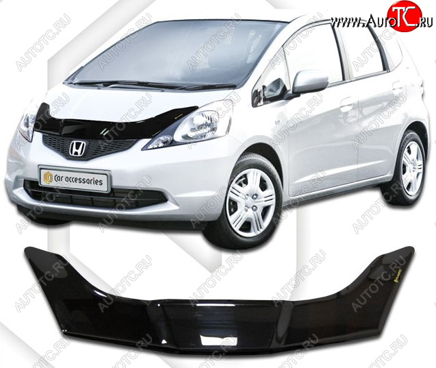 2 399 р. Дефлектор капота CA-Plastic Honda Fit GE дорестайлинг (2007-2010) (Classic черный, Без надписи)  с доставкой в г. Белгород
