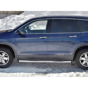 22 549 р. Пороги труба d76 с накладкой SLITKOFF (вариант №2) Honda Pilot YF6 дорестайлинг (2016-2019)  с доставкой в г. Белгород. Увеличить фотографию 2