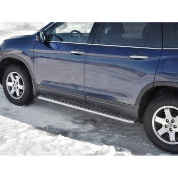 24 649 р. Пороги труба d42 с листом SLITKOFF (вариант №1) Honda Pilot YF6 дорестайлинг (2016-2019)  с доставкой в г. Белгород. Увеличить фотографию 4
