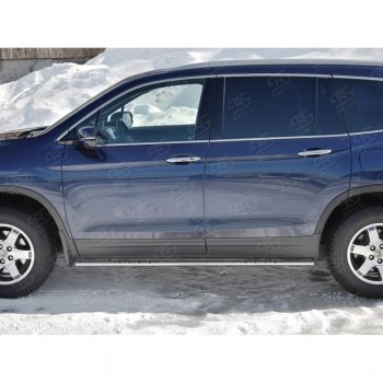 16 649 р. Пороги d75х42 Russtal (овал с проступью) Honda Pilot YF6 дорестайлинг (2016-2019)  с доставкой в г. Белгород. Увеличить фотографию 2