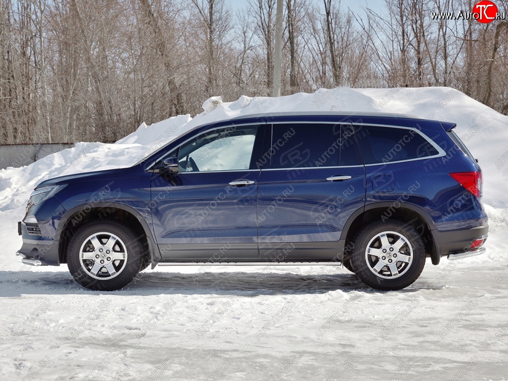 16 649 р. Пороги d75х42 Russtal (овал с проступью) Honda Pilot YF6 дорестайлинг (2016-2019)  с доставкой в г. Белгород