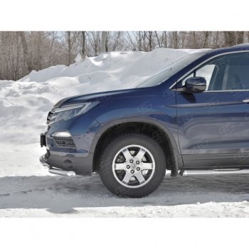 21 699 р. Защита переднего бампера (2 трубы Ø63 и 42 мм, нержавейка) SLITKOFF Honda Pilot YF6 дорестайлинг (2016-2019)  с доставкой в г. Белгород. Увеличить фотографию 2