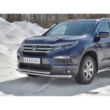 21 699 р. Защита переднего бампера (2 трубы Ø63 и 42 мм, нержавейка) SLITKOFF Honda Pilot YF6 дорестайлинг (2016-2019)  с доставкой в г. Белгород. Увеличить фотографию 3