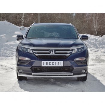 21 699 р. Защита переднего бампера (2 трубы Ø63 и 42 мм, нержавейка) SLITKOFF Honda Pilot YF6 дорестайлинг (2016-2019)  с доставкой в г. Белгород. Увеличить фотографию 4