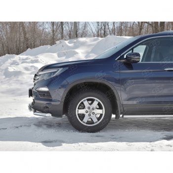 17 299 р. Защита переднего бампера (2 трубы Ø63 и 75х42 мм, нержавейка) Russtal Honda Pilot YF6 дорестайлинг (2016-2019)  с доставкой в г. Белгород. Увеличить фотографию 2