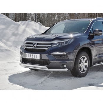 17 299 р. Защита переднего бампера (2 трубы Ø63 и 75х42 мм, нержавейка) Russtal Honda Pilot YF6 дорестайлинг (2016-2019)  с доставкой в г. Белгород. Увеличить фотографию 3