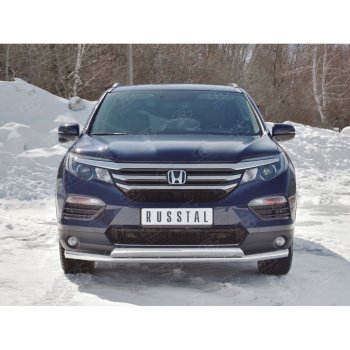 17 299 р. Защита переднего бампера (2 трубы Ø63 и 75х42 мм, нержавейка) Russtal Honda Pilot YF6 дорестайлинг (2016-2019)  с доставкой в г. Белгород. Увеличить фотографию 4