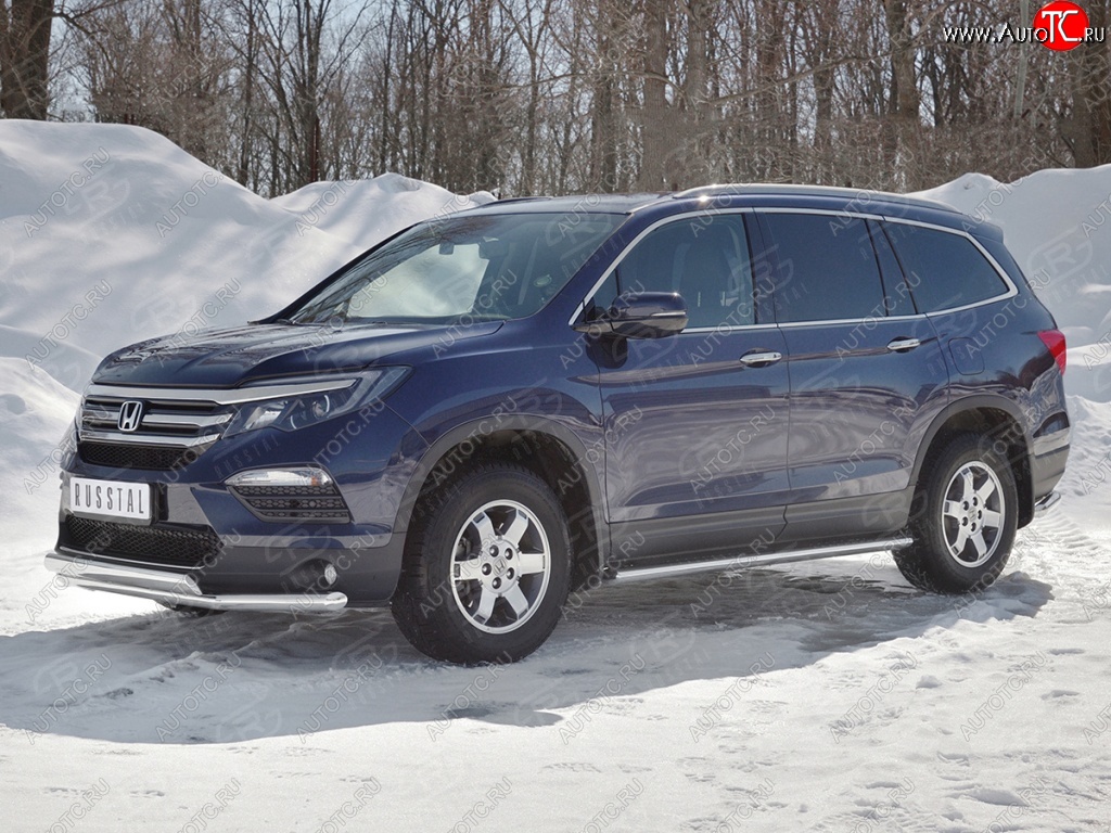 17 299 р. Защита переднего бампера (2 трубы Ø63 и 75х42 мм, нержавейка) Russtal Honda Pilot YF6 дорестайлинг (2016-2019)  с доставкой в г. Белгород