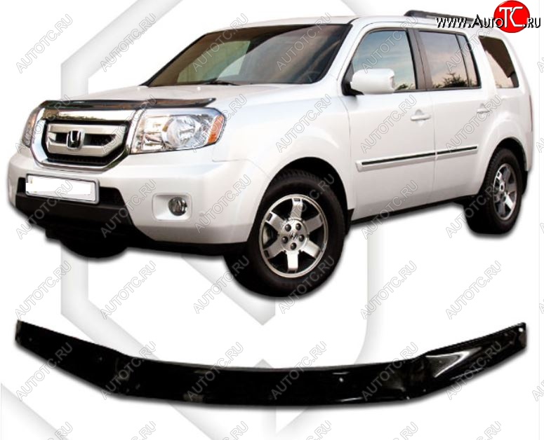 2 159 р. Дефлектор капота CA-Plastic Honda Pilot YF4 дорестайлинг (2008-2011) (Classic черный, Без надписи)  с доставкой в г. Белгород