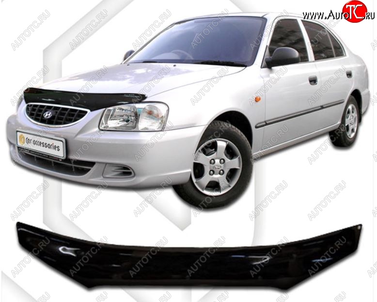 2 199 р. Дефлектор капота CA-Plastic Hyundai Accent 2 LC седан дорестайлинг (ТагАЗ) (1999-2012) (Classic черный, Без надписи)  с доставкой в г. Белгород