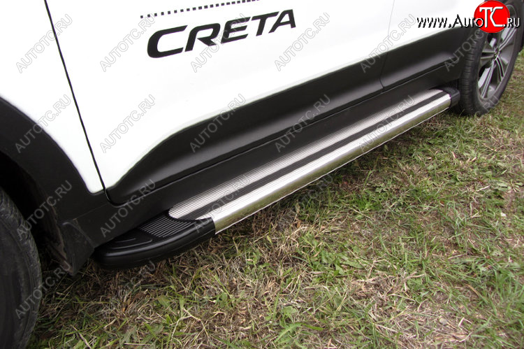 10 699 р. Пороги алюминиевые Slitkoff Hyundai Creta GS дорестайлинг (2015-2019) (Luxe Silver)  с доставкой в г. Белгород
