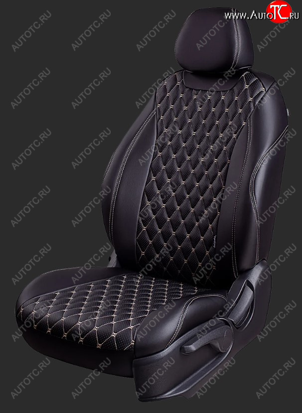 17 449 р. Чехлы для сидений Lord Autofashion Байрон (экокожа, спинка 40/60+подлокотник+ отдел. бок, 3 Г-образных подголовника) Hyundai I40 1 VF дорестайлинг седан (2011-2015) (Черный, вставка черная, строчка бежевая)  с доставкой в г. Белгород