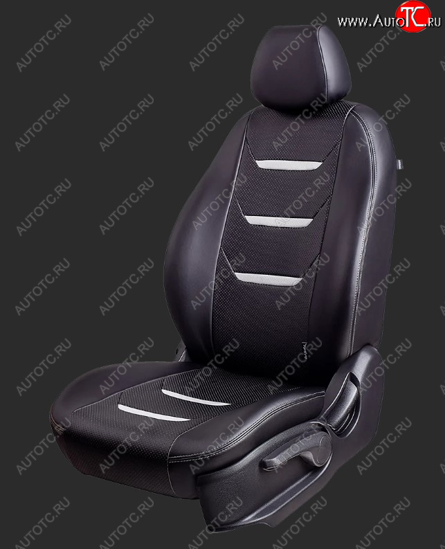 10 299 р. Чехлы для сидений Lord Autofashion Турин 2 (экокожа, спинка 40/60+подлокотник+отдел. бок, 3 Г-образных подголовника) Hyundai I40 1 VF дорестайлинг седан (2011-2015) (Черный, вставка черная/белая, строчка белая)  с доставкой в г. Белгород