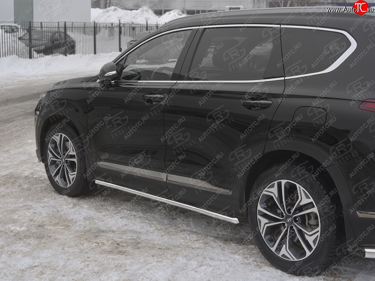 17 299 р. Защита порогов из трубы d42 SLITKOFF Hyundai Santa Fe TM дорестайлинг (2018-2021) (Вариант 1 (со скосами на торцах))  с доставкой в г. Белгород