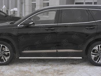 17 299 р. Защита порогов из трубы d42 SLITKOFF Hyundai Santa Fe TM дорестайлинг (2018-2021) (Вариант 1 (со скосами на торцах))  с доставкой в г. Белгород. Увеличить фотографию 3